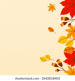 El Otoño Deja La Plantilla De Fondo Fronterizo. Ilustración plana de fondo de otoño