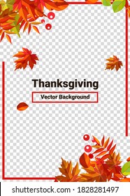 Autumn leaves border frame with space text on transparent background. Can be used for thanksgiving, harvest holiday, decoration and design.