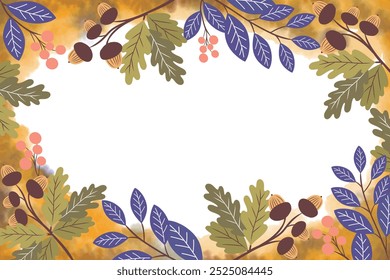 Autumn Leaves Border isolated on White. Fall foliage frame for text. Watercolor frame in exclusive color. Vector.