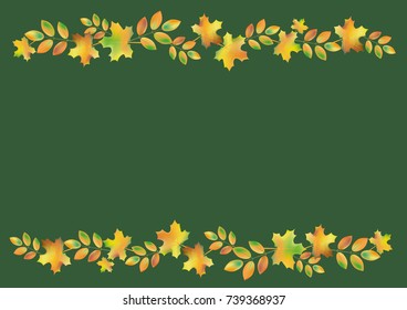 Autumn leaves border on a dark green background