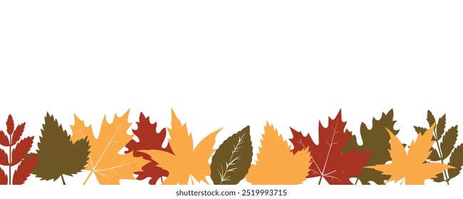 Autumn leaves border on transparent background for fall concept. Colorful maple birch frame banner with empty copy space. Fallen gold and red autumn leaves. October nature abstract with foliage border