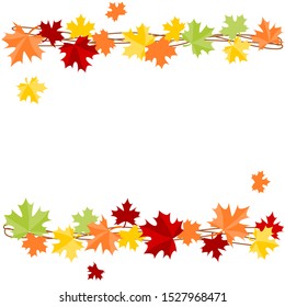 Autumn leaves border on white background