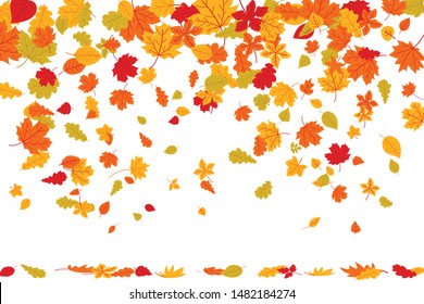 Autumn leaves borders. Nature design elements set. Fall maple leaves for decoration.