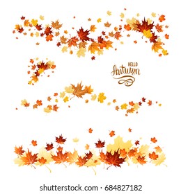 Autumn leaves borders. Nature design elements set. Fall maple leaves for decoration.