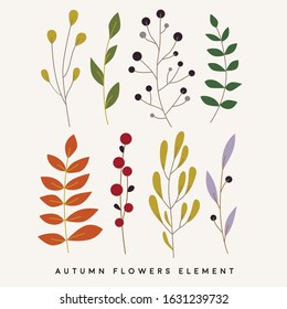 Autumn leaves botanical flower elements green orange purple flat simple 