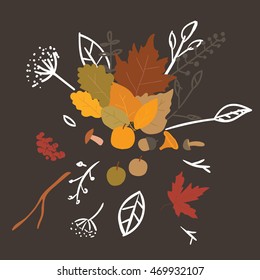 Autumn leaves bouquet on a dark background