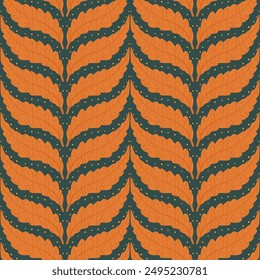 Autumn leaves braided seamless pattern. Fall woodland forest repeat background. Vector hand drawn illustration.