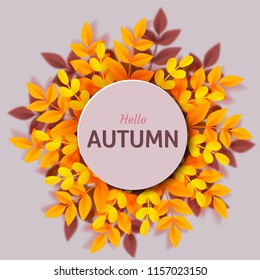 Autumn leaves. Bright colourful autumn oak leaves. Template for placards. Seasonal sale in shop. Vector Illustration  