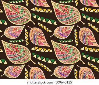 Autumn leaves brown pattern. Fall theme pattern. Vector illustration can be used for web design, print products, textile, backgrounds and other crafts.