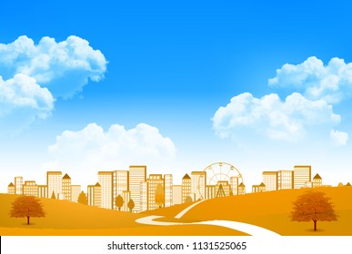 Autumn leaves building autumn background