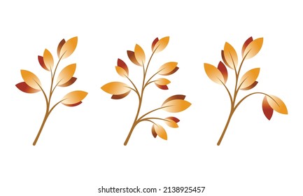 Autumn leaves bundle simple gradient botanical vector illustration for print, background or card. Minimal floral design element isolated on white.