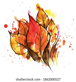 Autumn leaves. A bundle of yellow leaves. Bright autumn paints for background