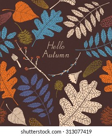 Autumn leaves, card design. Seamless pattern.