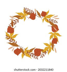 Autumn leaves. Card with hand drawn leaves on white background.