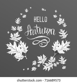 Autumn leaves card template for design banner, ticket, leaflet, card, poster and so on. A wreath or branch silhouette is a beautiful mix of leaves. Autumn motive