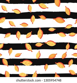 Autumn leaves cartoon seamless pattern
