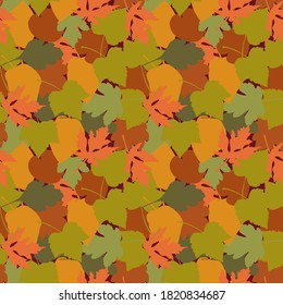 Autumn leaves in cartoon style. Seamless pattern. A cute background. Seasonal banner. September fall. October party. November Vector illustration background