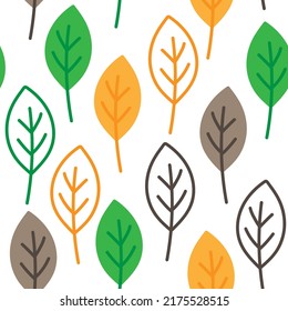 Autumn leaves in cartoon style. Seamless pattern. A cute background on white