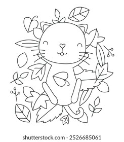 Herbst verlässt Katze, Vektorliniengrafik
