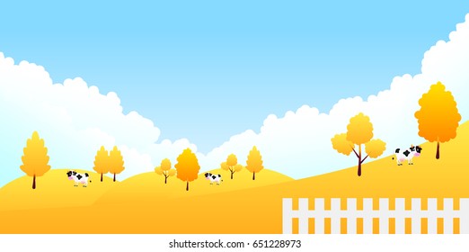 Autumn leaves cattle ranch background