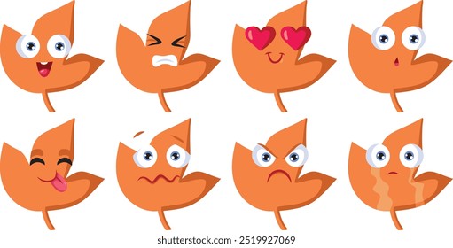 
Autumn Leaves Character Collection Vector Design. Emotions of a funny autumnal mascot with different emotions 
