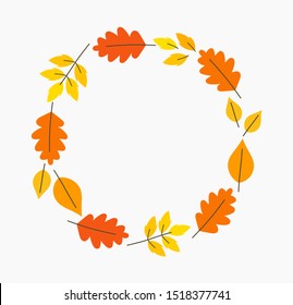 Autumn leaves circle border. Vector illustration.