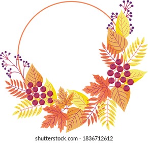 Autumn leaves in a circle frame