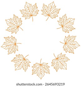 O outono deixa a moldura circular. Uma moldura circular feita de folhas de bordo laranja brilhantes. Design plano minimalista e limpo, perfeito para composições com tema de outono, cartões de felicitações ou decorações sazonais.