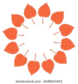 Autumn leaves circle frame. A circular frame made of bright orange leaves. Minimalist and clean flat design, perfect for autumn-themed compositions, greeting cards, or seasonal decorations.