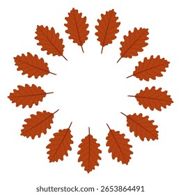 Hojas de otoño marco de círculo. Un marco circular hecho de hojas marrones. Diseño plano minimalista y limpio, perfecto para composiciones de temática otoñal, tarjetas de felicitación o decoraciones de temporada.