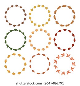 Autumn leaves circle frame. Hello autumn. Space for text. Set vector seasonal frame isolated on white background.