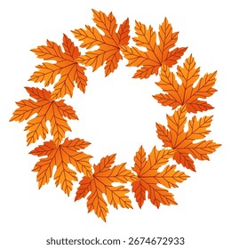 Hojas de otoño marco de círculo. Borde redondo hecho de hojas de otoño. Las hojas están dispuestas en un círculo. Vector plano aislado sobre fondo blanco.