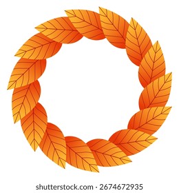 Autumn leaves circle frame. Round border made of fall leaves. The leaves are arranged in a circle. Vector flat isolated on white background.