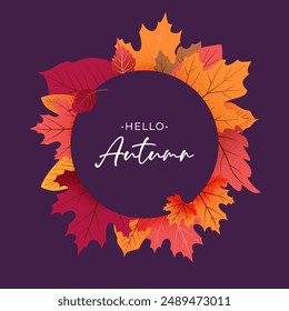 Autumn Leaves Circle Frame. Vector Illustration EPS10