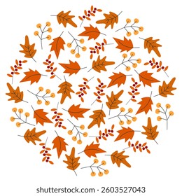 Autumn leaves Circular Background Texture in trendy fall shades Thanksgiving greeting wallpaper idea