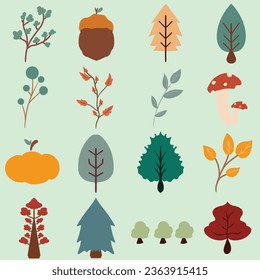 Autumn leaves collection. Leaves and isolated bundle of cute and cozy design, Set of leaf fall elements for harvest festival thanksgiving, and autumnal holidays design elements