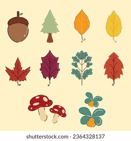 Autumn leaves collection. Leaves and isolated bundle of cute and cozy design, Set of leaf fall elements for harvest festival thanksgiving, and autumnal holidays design elements