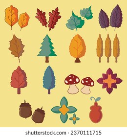 Autumn leaves collection. Leaves and isolated bundle of cute and cozy design, Set of leaf fall elements for harvest festival thanksgiving, and autumnal holidays design elements