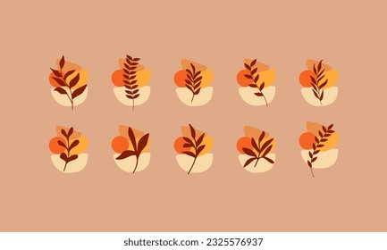 Autumn leaves collections with organic shapes element. Leaves elements collection. Set of autumn leaves element.