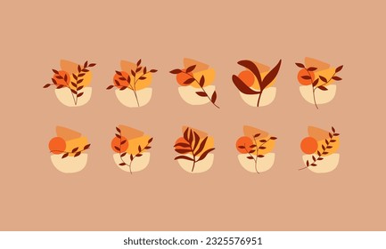 Autumn leaves collections with organic shapes element. Leaves elements collection. Set of autumn leaves element.
