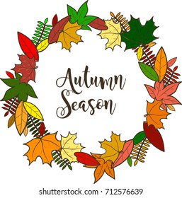 Autumn leaves color. Autumn season text.