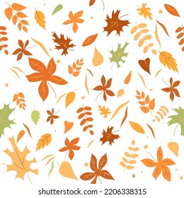 Autumn leaves, colorful bright seamless vector pattern. Suitable for printing on fabric, wrapping paper