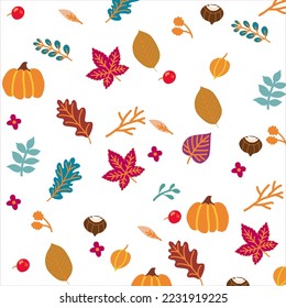 Autumn leaves colorful flat set of maple, oak, birch, bush, grass, yellow orange autumn trees and autumn bushes icons with golden autumn foliage leaves.	
