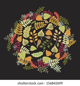 Autumn leaves  Composition on a black background.Ideal motif for postcards, covers and other printing and web projects.