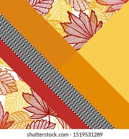 Autumn leaves contour pattern and geometric elements. Modern design poster, cover, card design.