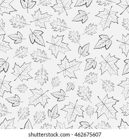 Autumn leaves contour seamless vector background