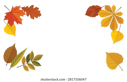Autumn leaves corner borders set for seasonal design frame vector