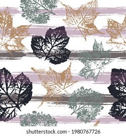 Autumn leaves. Cute pattern of beautiful prints of leaves painted watercolor by hand. Leaves background.