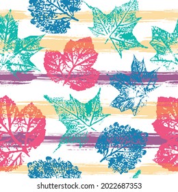 Autumn leaves. Cute pattern of beautiful prints of leaves painted watercolor by hand. Leaves background.