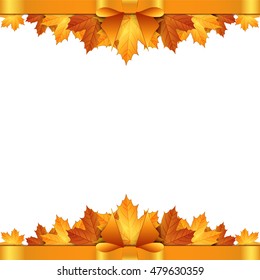 Autumn leaves decorated with gold bow